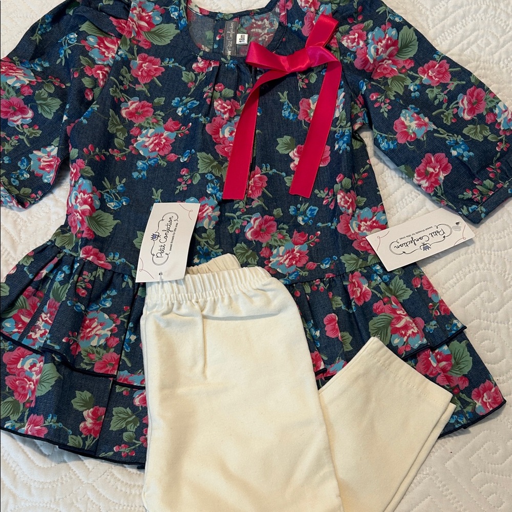 Floral Kids Matching Set with Cream Leggings